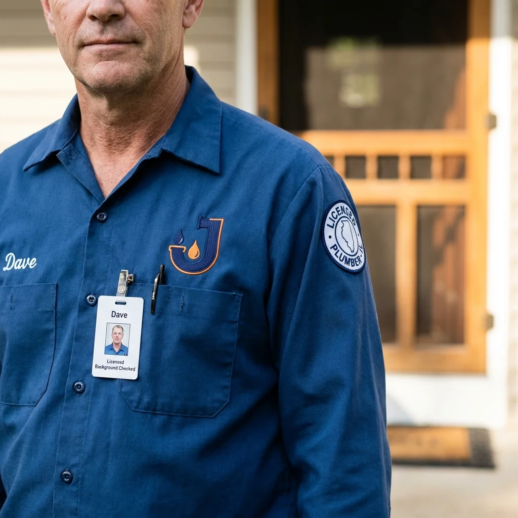 Licensed plumber showing ID badge in York, AL