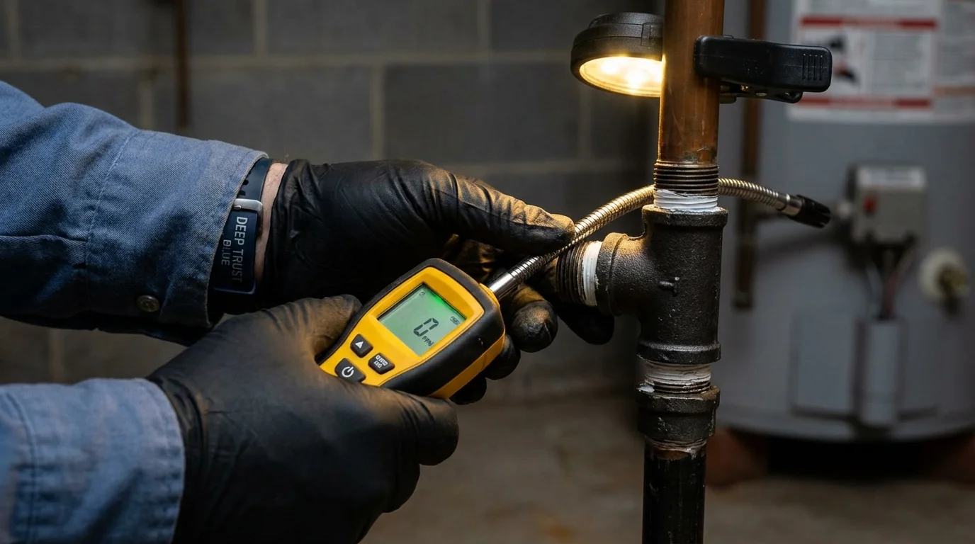 Gas leak detection with electronic sniffer by Johns Plumbing LLC in York