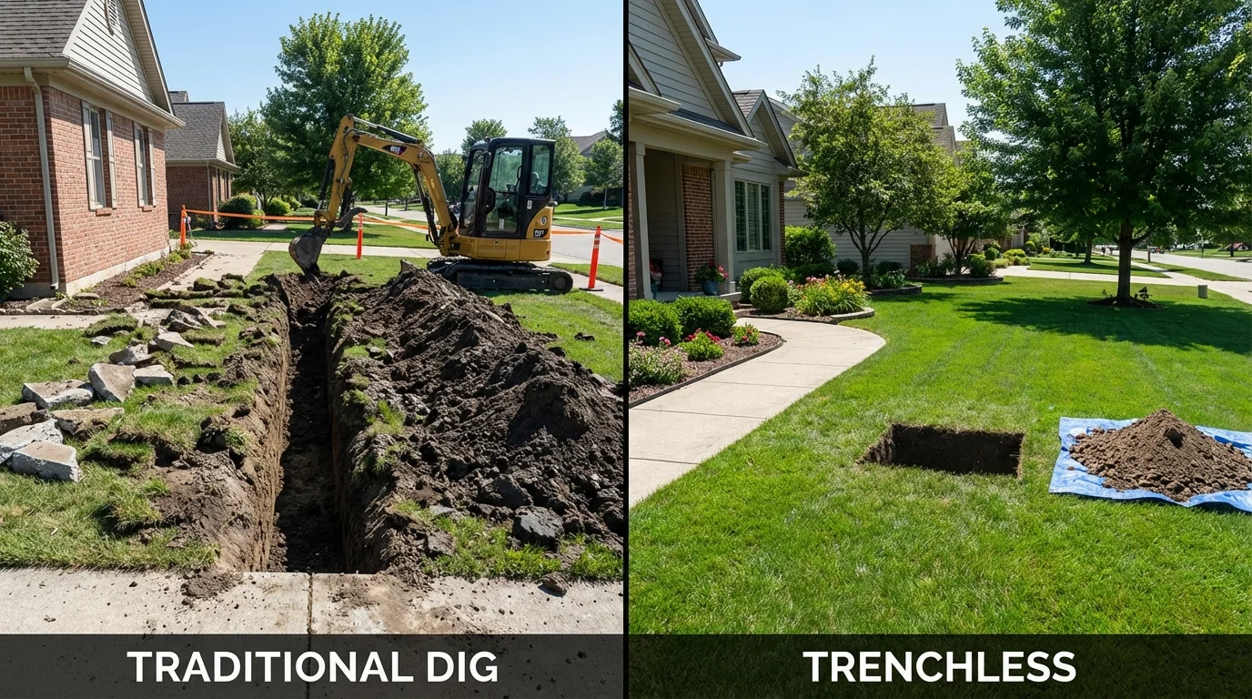 Trenchless sewer repair with minimal yard damage versus traditional excavation in York, AL